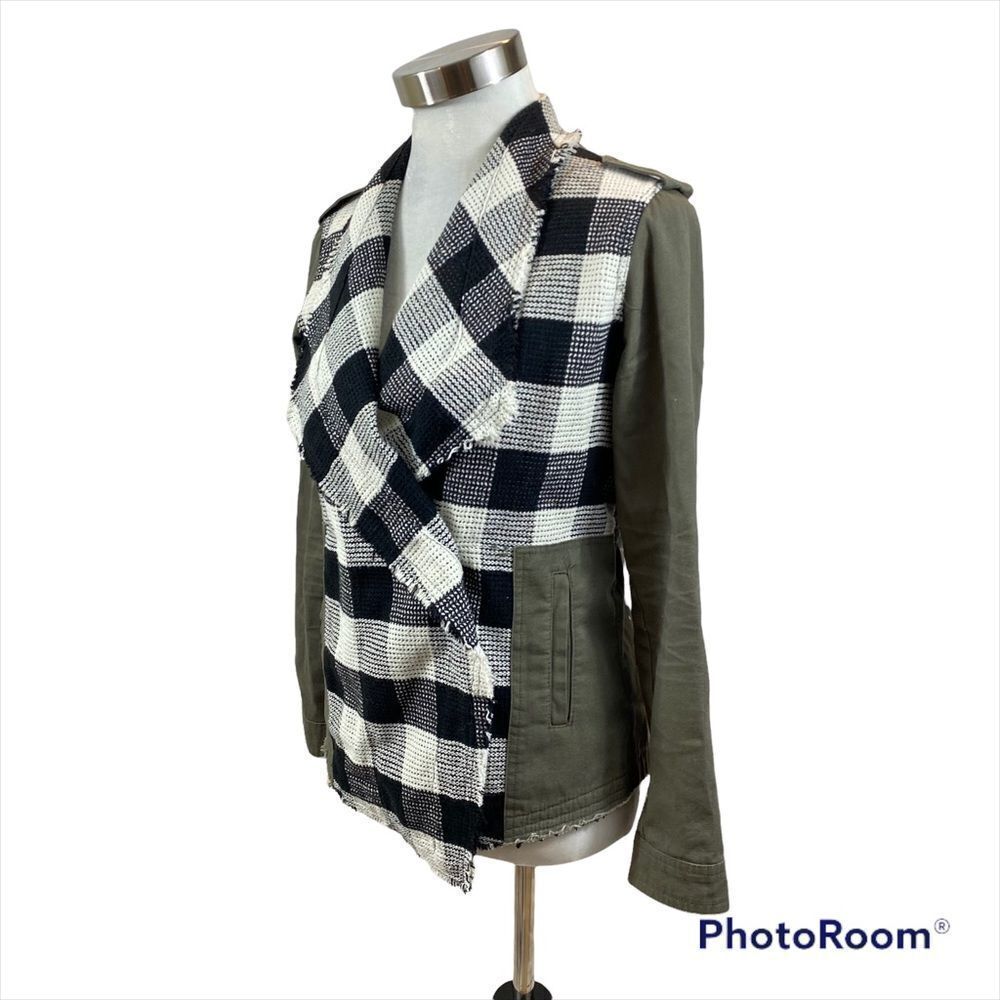 Skies Are Blue Brand Mixed Media Army Green and Buffalo Check Jacket Size Small‎